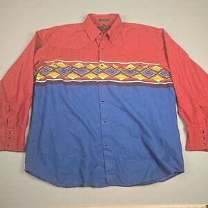 Vtg 90s Canyon Guide Outfitters Western Pearl Snap Shirt Mens XLG Southwestern